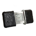 Sliding Travel Alarm Clock w/ Black Leather Case